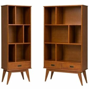 Simpli Home - Draper Mid-Century Modern Solid Hardwood 6-Shelf 2-Drawer Bookcase - Teak Brown