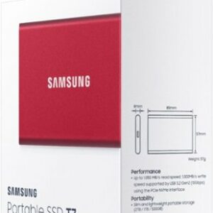 Samsung - Geek Squad Certified Refurbished T7 1TB External USB 3.2 Gen 2 Portable SSD with Hardware Encryption - Metallic Red