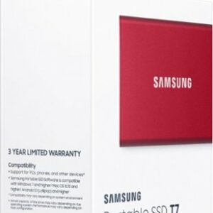 Samsung - Geek Squad Certified Refurbished T7 2TB External USB 3.2 Gen 2 Portable SDD with Hardware Encryption - Metallic Red