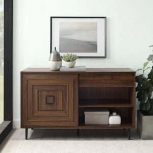 Walker Edison - Modern 2 Drawer Sliding Door TV Stand for Most Flat-Panel TV's up to 60" - Dark Walnut