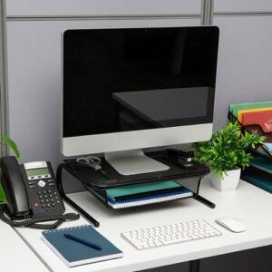 Mind Reader - Metal Monitor Stand and Desk Organizer - Black