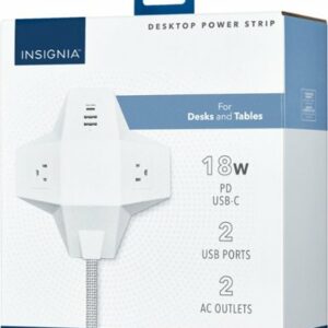 Insignia™ - 2-Outlet/3-USB Desktop Power Strip - White