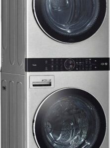 LG - STUDIO 5.0 Cu. Ft. HE Smart Front Load Washer and 7.4 Cu. Ft. Gas Dryer WashTower with Steam and Built-In Intelligence - Noble Steel