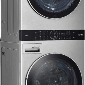 LG - STUDIO 5.0 Cu. Ft. HE Smart Front Load Washer and 7.4 Cu. Ft. Gas Dryer WashTower with Steam and Built-In Intelligence - Noble Steel