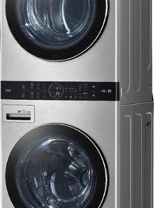 LG - STUDIO 5.0 Cu. Ft. HE Smart Front Load Washer and 7.4 Cu. Ft. Gas Dryer WashTower with Steam and Built-In Intelligence - Noble Steel