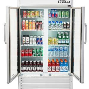 Premium Levella - 18.0 cu. ft. 2-Door Commercial Merchandiser Refrigerator Glass-Door Beverage Display Cooler - Silver