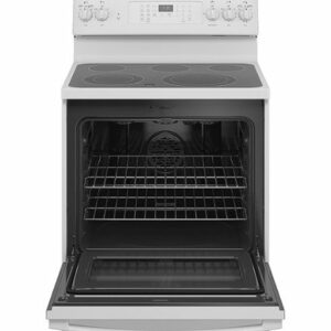 GE - 5.3 Cu. Ft. Freestanding Electric Convection Range with Self-Steam Cleaning and No-Preheat Air Fry - White on White