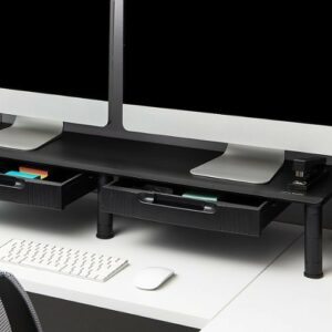 Mind Reader - Large Dual Monitor Stand w/storage - Black