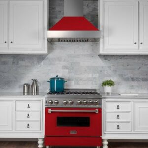 ZLINE - 36" DuraSnow® Stainless Steel Range Hood with Red Matte Shell (8654RM-36) - Silver