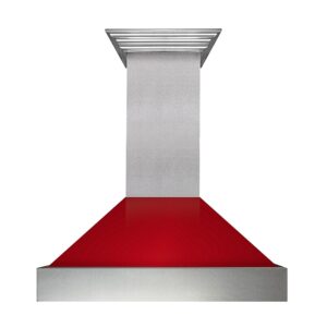 ZLINE - 30" DuraSnow® Stainless Steel Range Hood with Red Gloss Shell (8654RG-30) - Silver