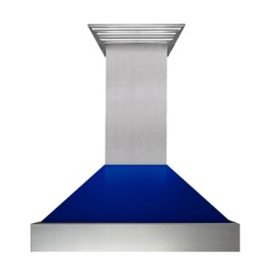 ZLINE - 30" DuraSnow® Stainless Steel Range Hood with Blue Gloss Shell (8654BG-30) - Silver