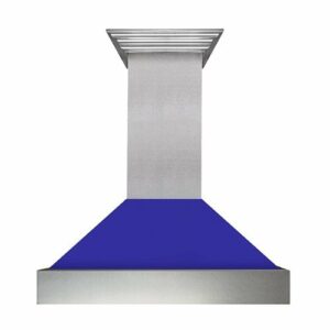 ZLINE - 30" DuraSnow® Stainless Steel Range Hood with Blue Matte Shell (8654BM-30) - Silver