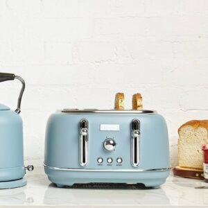 Haden - Highclere 4-Slice Wide Slot Toaster with Removable Crumb Tray and Multiple Settings - Poole Blue