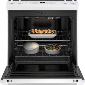 GE - 5.3 Cu. Ft. Slide-In Electric Convection Range with Self-Steam Cleaning, Built-In Wi-Fi, and No-Preheat Air Fry - White on White