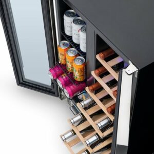 NewAir - 18-Bottle or 58-Can French Door Dual Zone Wine Refrigerator with SplitShelf and Beech Wood Shelves - Stainless Steel