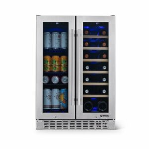 NewAir - 18-Bottle or 58-Can French Door Dual Zone Wine Refrigerator with SplitShelf and Beech Wood Shelves - Stainless Steel