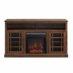 Walker Edison - Traditional 58" Tall Glass Two Door Soundbar Storage Fireplace TV Stand for Most TVs up to 65" - Dark Walnut