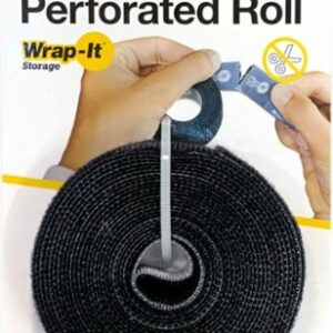 Wrap-It Storage - 12-ft. Self-Gripping Hook and Loop Perforated Roll for Cord Management and Organization - Black