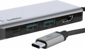 Belkin - USB C Hub 4-in-1 Multi-Port Laptop Dock with 4K HDMI, Docking Station with 100W Power Delivery - for Mac, PC, and More - Gray