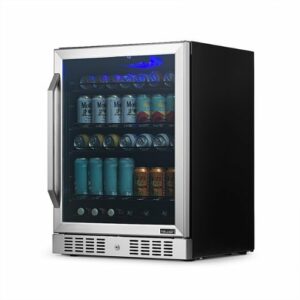 NewAir - 177-Can Built-In Beverage Cooler with Precision Digital Thermostat, Adjustable Shelves, and Triple-Pane Glass - Stainless Steel