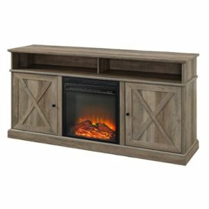 Walker Edison - Farmhouse Tall Barndoor Soundbar Storage Fireplace TV Stand for Most TVs up to 65" - Grey Wash