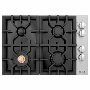 ZLINE - 30" Gas Cooktop with 4 Gas Brass Burners and Black Porcelain Top - Black