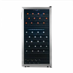 NewAir - 76-Bottle Dual Zone Wine Fridge with Low-Vibration Ultra-Quiet Inverter Compressor, Adjustable Racks, Digital Thermostat - Silver