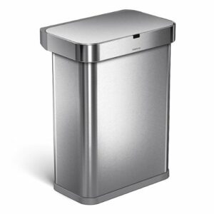 simplehuman - 58 Liter Rectangular Sensor Can with Voice and Motion Control - Brushed Stainless Steel