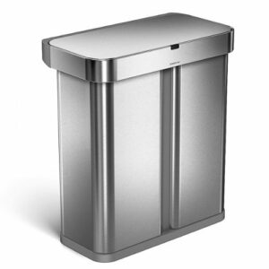 simplehuman - 58 Liter Dual Compartment Rectangular Sensor Can with Voice and Motion Control - Brushed Stainless Steel