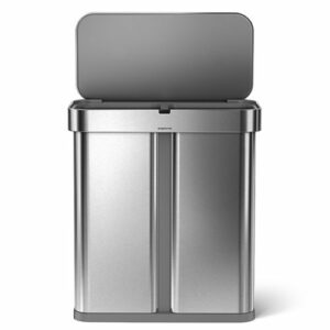 simplehuman - 58 Liter Dual Compartment Rectangular Sensor Can with Voice and Motion Control - Brushed Stainless Steel