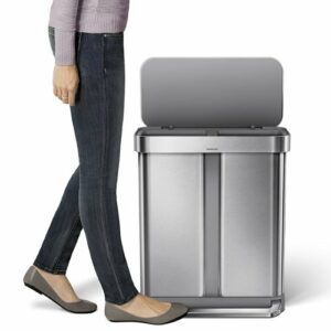 simplehuman - 58 L Rectangular Hands-Free Dual Compartment Recycling Kitchen Step Trash Can with Soft-Close Lid - Brushed Stainless Steel