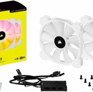 CORSAIR - iCUE SP140 RGB ELITE Performance 140mm White PWM Dual Fan Kit with iCUE Lighting Node CORE - White