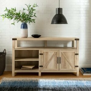 Walker Edison - Modern Farmhouse Barn Door Highboy TV Stand for TVs up to 65" - White Oak