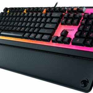 ROCCAT - Magma Full-size Wired Silent Membrane Gaming Keyboard with 5 Zone/ 10 LED AIMO RGB Top Plate and Detachable Palm Rest - Black