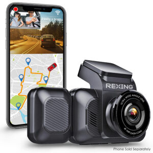 Rexing - V5C 3” 4K Dual Dash Cam with Dual Band WiFi GPS with Adhesive Mount - Black