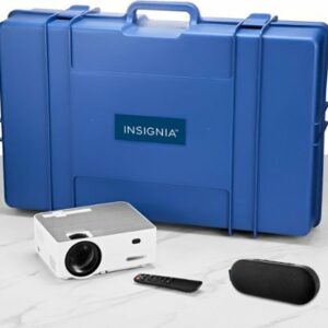 Insignia™ - Complete Outdoor Projector Kit with 91” Folding Screen, Projector, and Speaker - White