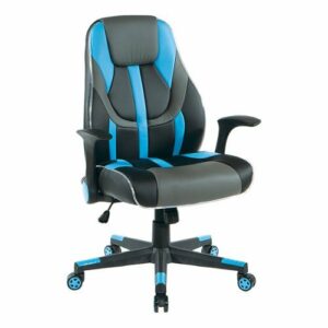 OSP Home Furnishings - Output Gaming Chair in Black Faux Leather  with Controllable RGB LED Light piping. - Black / Blue