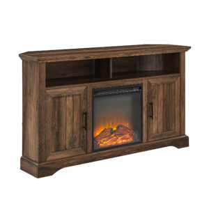 Walker Edison - Groove Two Door Farmhouse Fireplace Corner TV Stand for Most TVs up to 60" - Rustic Oak