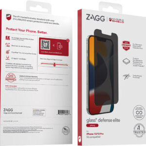 ZAGG - InvisibleShield Glass+ Defense Elite Privacy Max Impact & Privacy Filtering Screen Protector for Apple iPhone 13/13 Pro