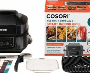 Cosori - Aeroblaze Smart Indoor 8-in-1 Grill with 6-qt Air Grill, Crisp, Dehydrate, Broil, Roast, Bake - Black