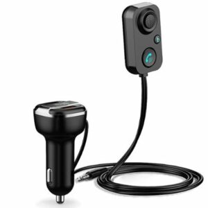 Rexing - AUX2 Mini Bluetooth Receiver with Dual USB Enhanced Bass and Voice Control - Black