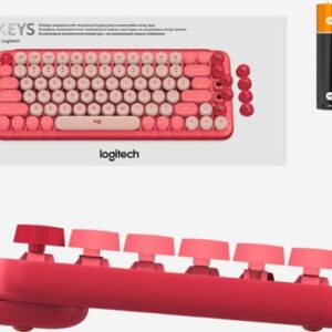 Logitech - POP Keys Wireless Mechanical Tactile Switch Keyboard for Windows/Mac with Customizable Emoji Keys - Heartbreaker Rose