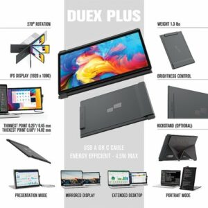 Mobile Pixels - DUEX Plus 13-Inch IPS Slide-Out Display Monitor for Laptops - Black