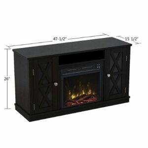 Twin Star Home - TV Stand for TVs up to 55" with Electric Fireplace and Glass Doors with X Mullions - Black