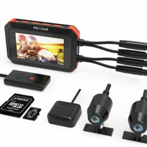 Rexing - 3" 1080p Dual Motorcycle Wi-Fi, GPS, Dash Cam with Handlebar Mount and 32GB Micro SD Card - Black