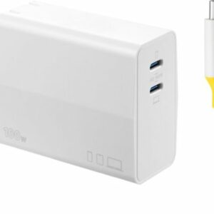 Insignia™ - 100W Dual Port USB-C Foldable Compact Wall Charger Kit for MacBook Pro, Smartphone, and Tablet - White