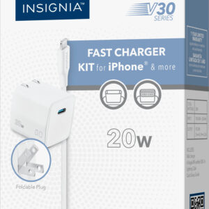 Insignia™ - 20W USB-C Fast Charger Kit for iPhone 14/13/12/11/X/8 series, iPhone SE - White