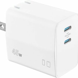 Insignia™ - 45W Foldable Compact Dual USB-C Wall Charger for Samsung Smartphones, iPhone, Tablets, Chromebook and More - White