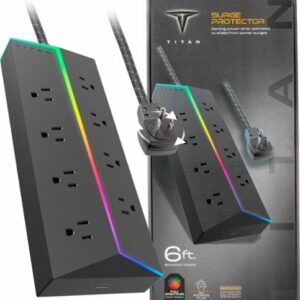 Titan - 8 Outlet 3200 Joules Surge Protector with ColorChanging LED - Black