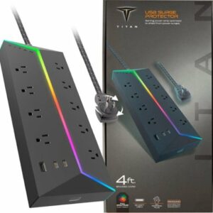 Titan - 9 Outlet/2 USB-C/1 USB-A 5000 Joules Surge Protector with ColorChanging LED - Black